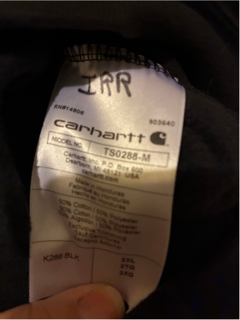 Men's Carhartt Black Hoodie Sweatshirt XXL IRR 2XL - Picture 7 of 7